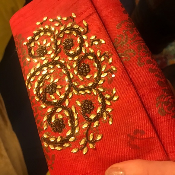 Fabindia: orange silk embroidered clutch - Picture 6 of 6